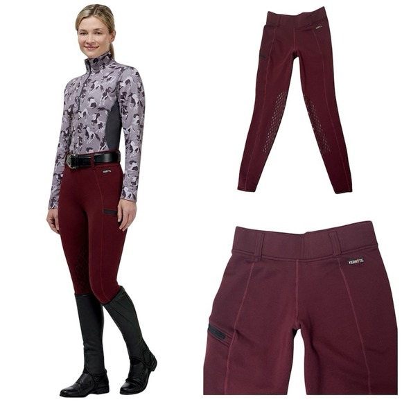 Kerrits Pants - Kerrits Wine Power Stretch Fleece Knee Patch Pocket Riding Tights (M) MSRP $139